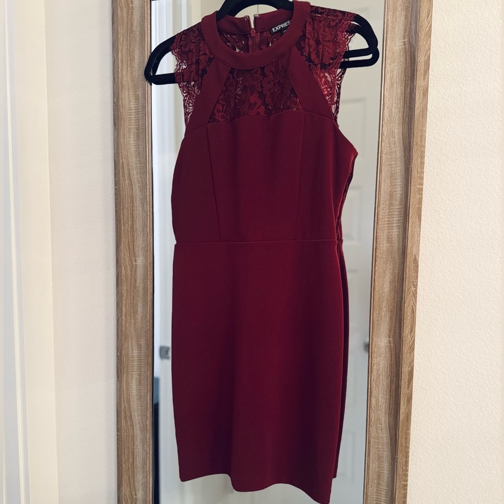 Express Burgundy Lace Back Dress
